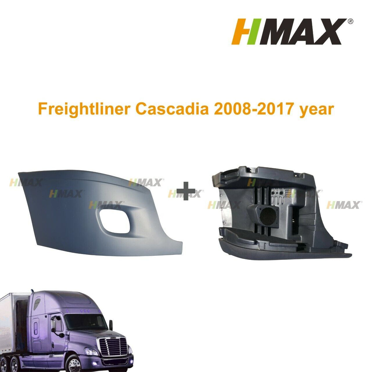 HM-FR-038-C & FR-038-A-1 R | Bumper Corner for Freightliner Cascadia 08 and later, Passenger Side Reinforcement & Cover With Hole